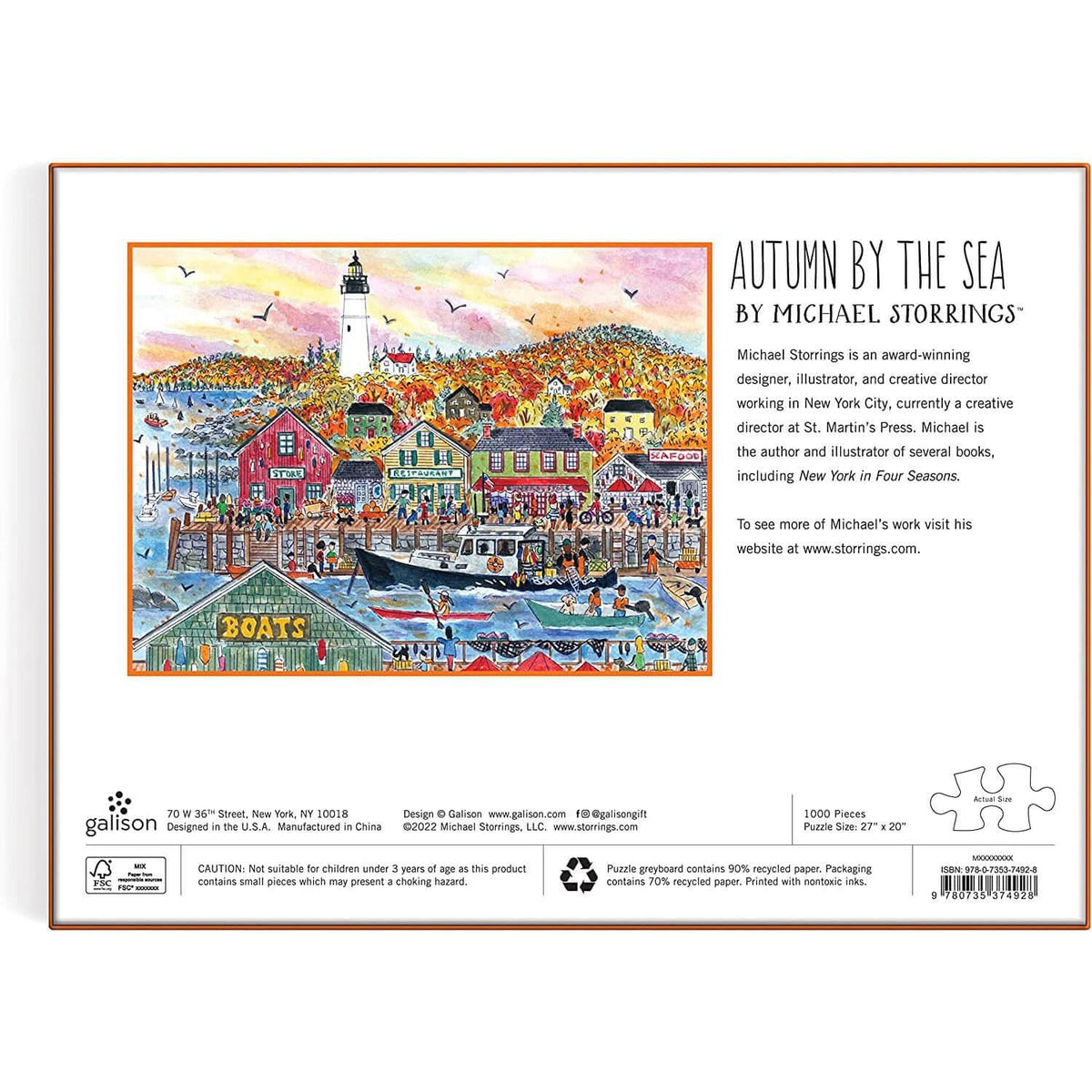 Galison Autumn by the Sea puzzle storage box keeping pieces safe and organized.