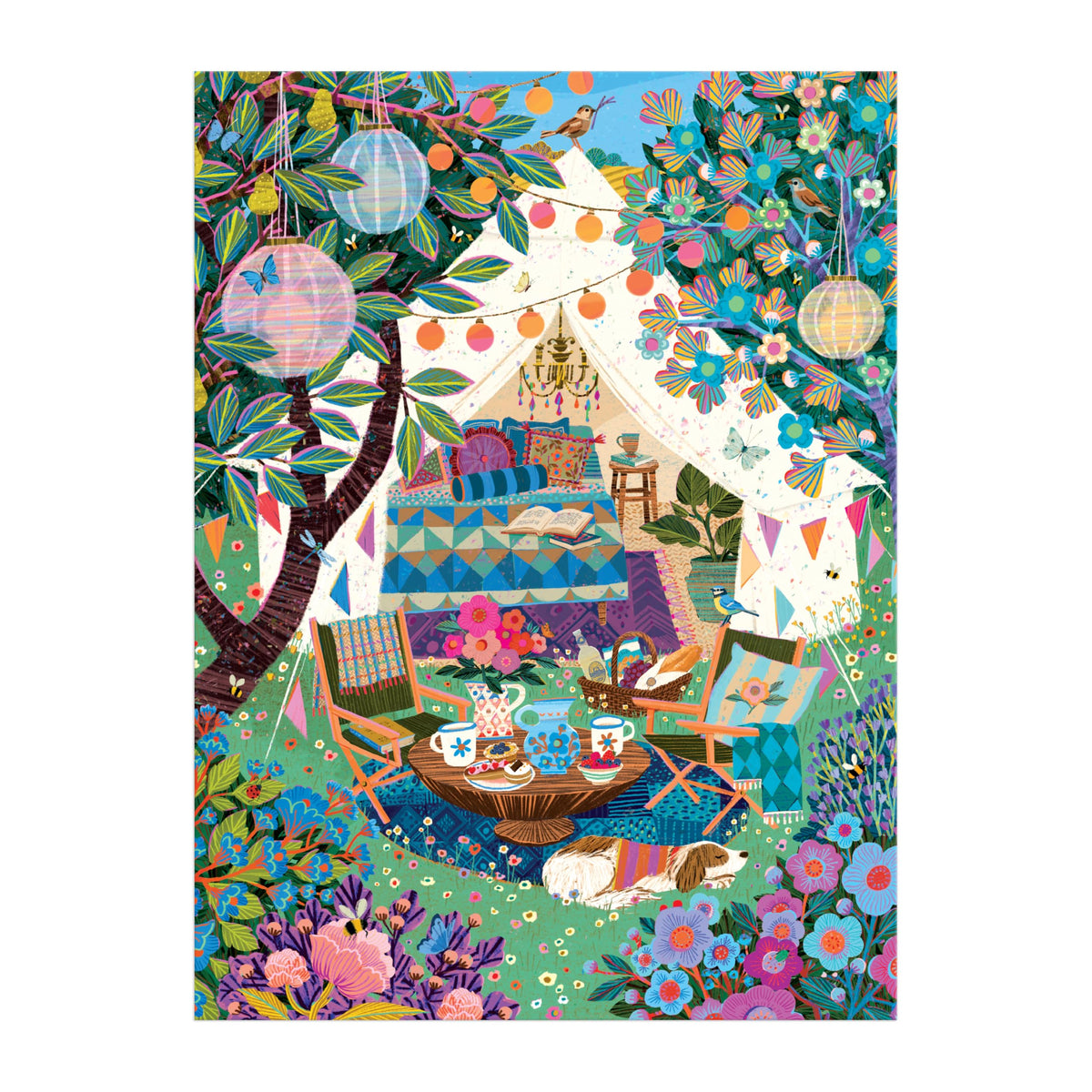 Galison Blooming Escape picnic scene presents a cozy setup for weekend puzzle time.