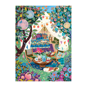 Galison Blooming Escape picnic scene presents a cozy setup for weekend puzzle time.