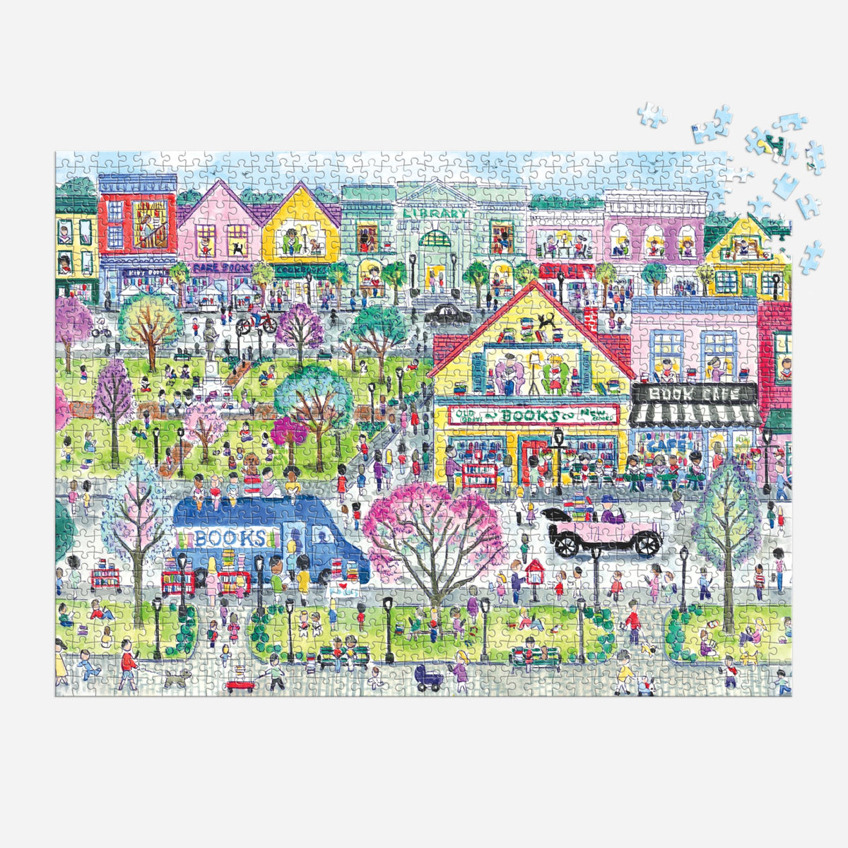 Galison Book Townscape puzzle reveals stacks of books and shop windows for book lovers