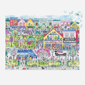 Galison Book Townscape puzzle reveals stacks of books and shop windows for book lovers