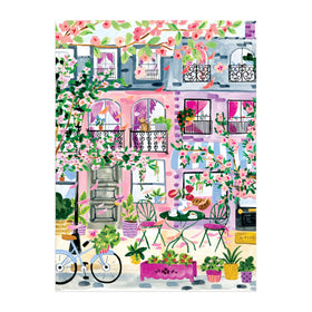 Galison Cherry Lane Blossoms finished assembly reveals a charming seasonal streetscape.