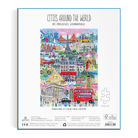 Galison Cities Around The World puzzle's vibrant illustration supports mindful focus.