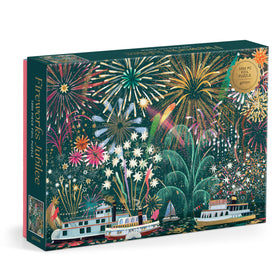 Galison Fireworks Jubilee 1000-piece foil puzzle with sparkling pieces for a vibrant challenge.