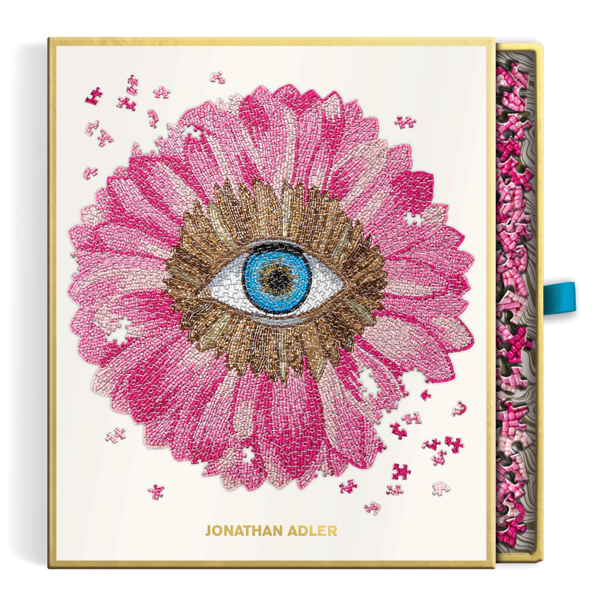 Jonathan Adler Petals puzzle with gold foil details offers chic challenge.