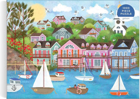 Galison Joy Laforme artwork harbor by the sea close-up highlights painterly details.