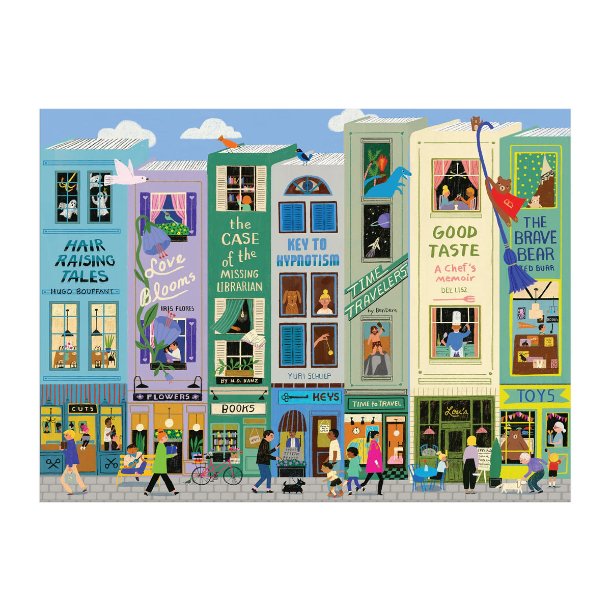 Galison Main Street Books puzzle finished-27x20 offers a satisfying display when completed.