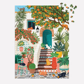 Galison Mediterranean Cats sunlit village: warm light creates peaceful focus during long puzzle sessions.