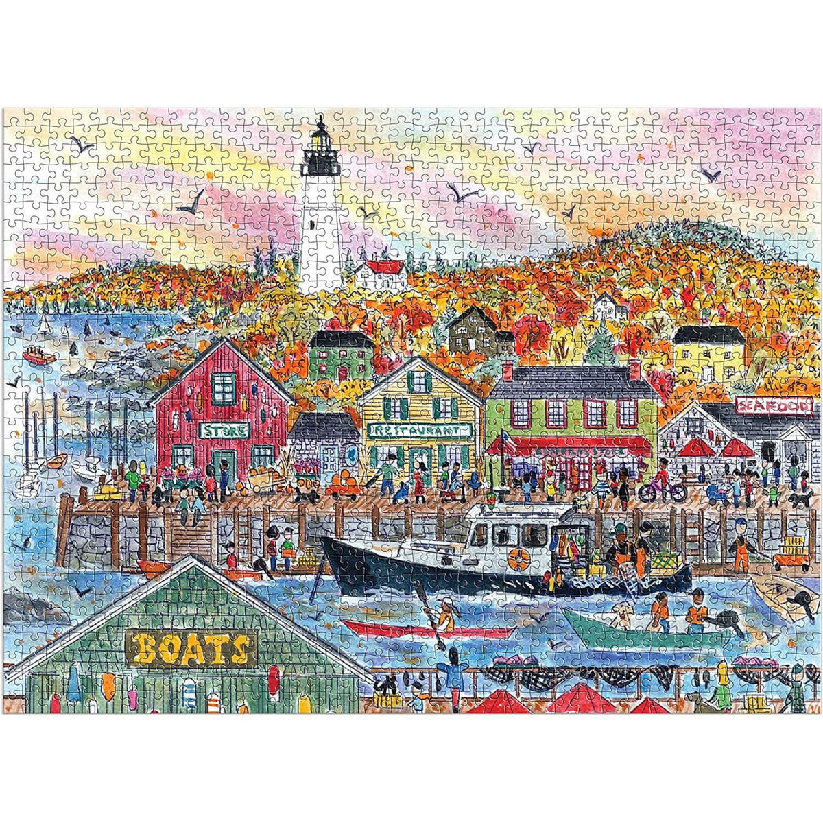 Galison Michael Storrings Autumn by the Sea puzzle artwork in fall colors.