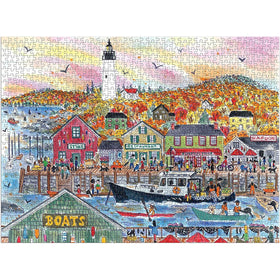 Galison Michael Storrings Autumn by the Sea puzzle artwork in fall colors.