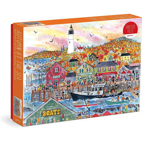 Galison Michael Storrings Autumn by the Sea puzzle pieces, thick and sturdy.