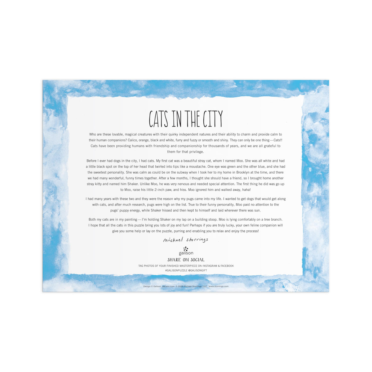 Galison Michael Storrings Cats in the City puzzle highlights vibrant greenery amid urban charm.