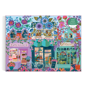 Galison Open for Blossoms puzzle baskets overflowing with peonies and roses, perfect for floral enthusiasts.