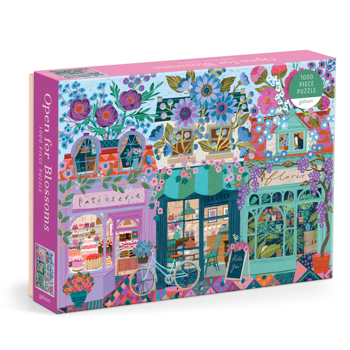 Galison Open for Blossoms puzzle storefront patisserie with blooming florals.