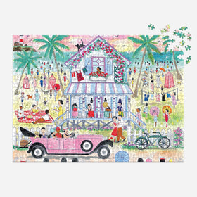 Galison Roaring 20s Beach House puzzle image of pastel beach cottages as nostalgic backdrop