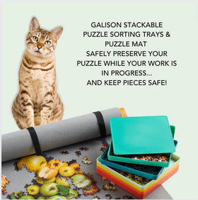 Galison puzzle sorting trays viewed from the side showing stackable design.