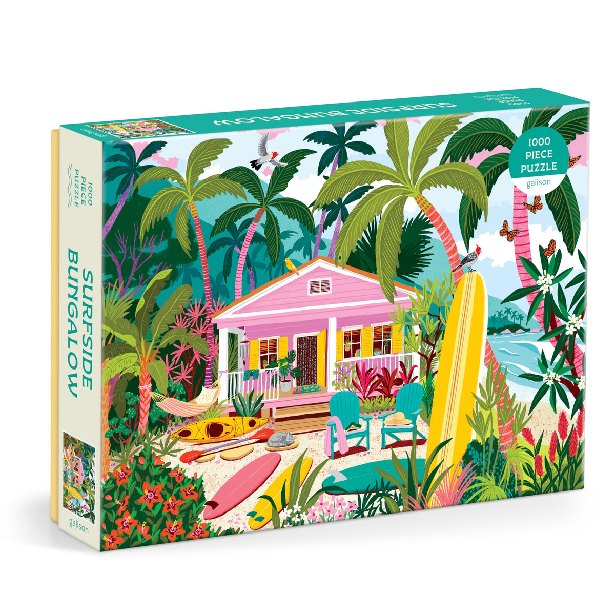 Galison Surfside Bungalow puzzle front cover showing a sunny coastal scene for relaxing evenings.