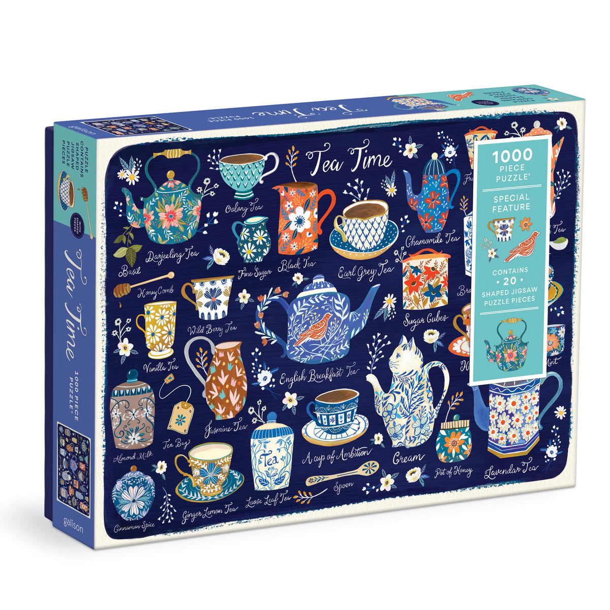 Galison Tea Time puzzle box front with colorful artwork and sturdy packaging