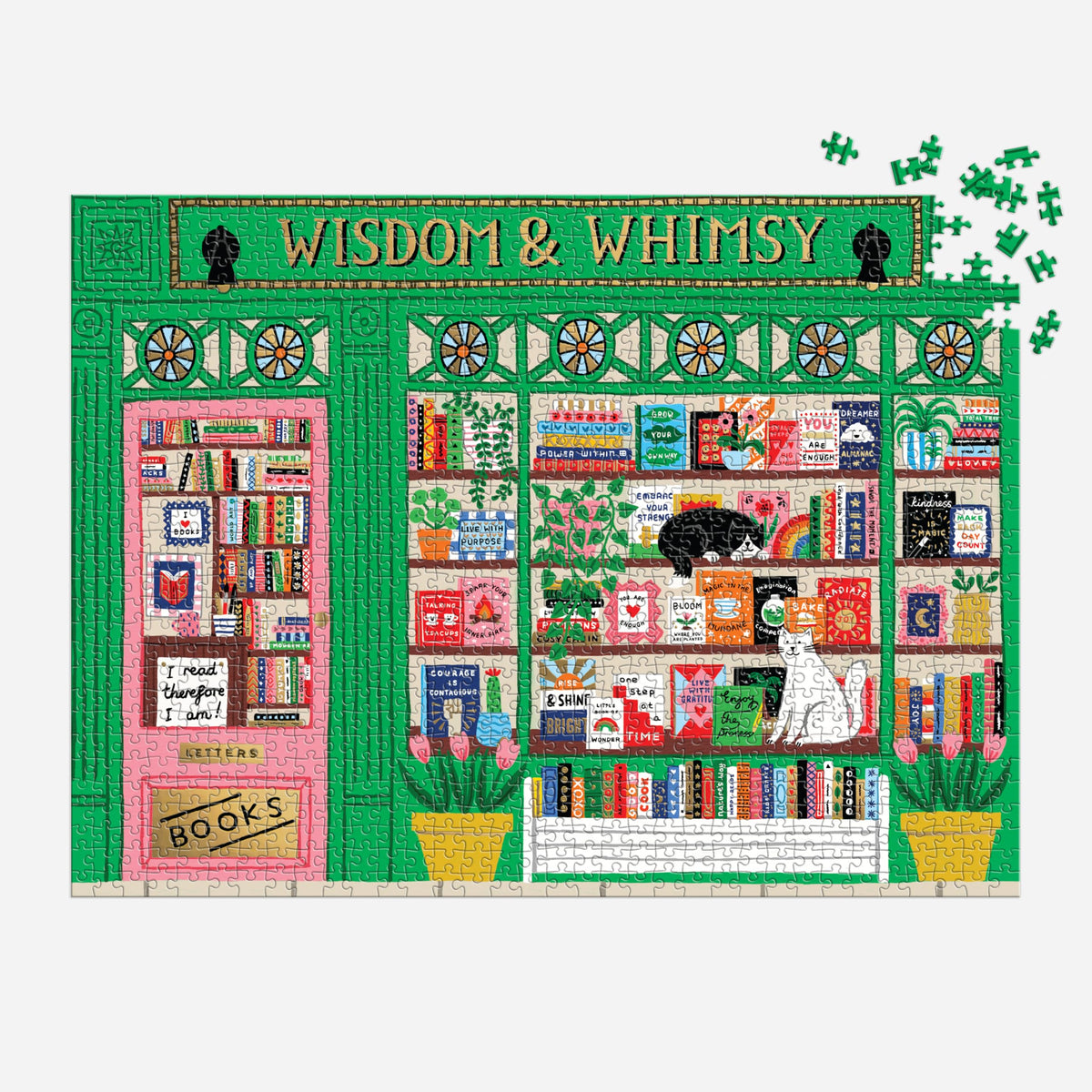 Galison Wisdom & Whimsy Bookshop gold embossed spines close-up