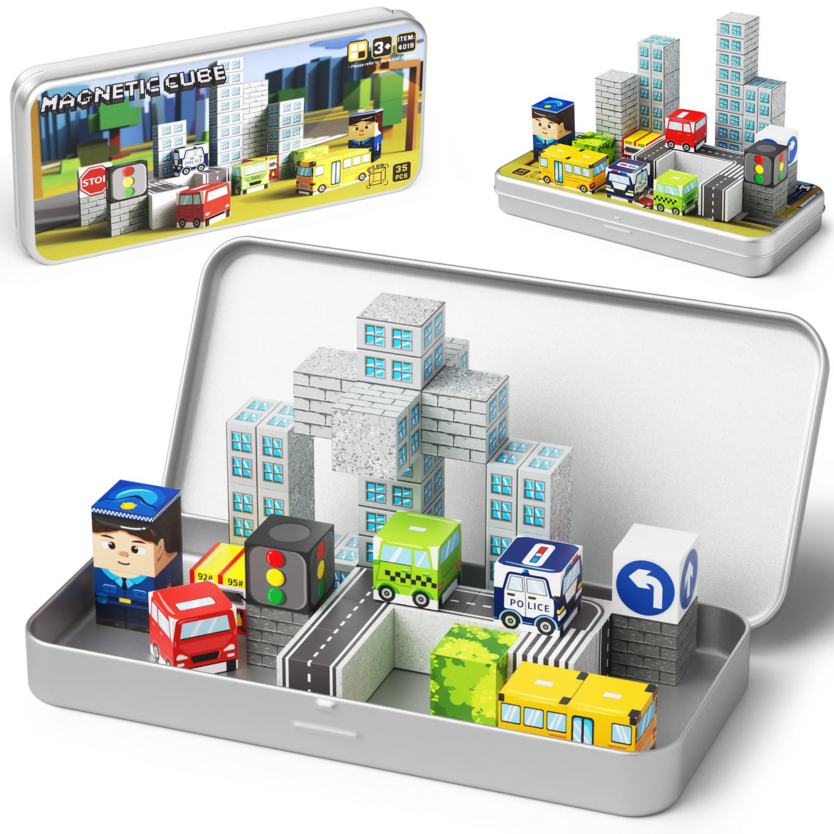 Gamcrown City Traffic Magnets Set for kids showing portable play and safe encased magnets.