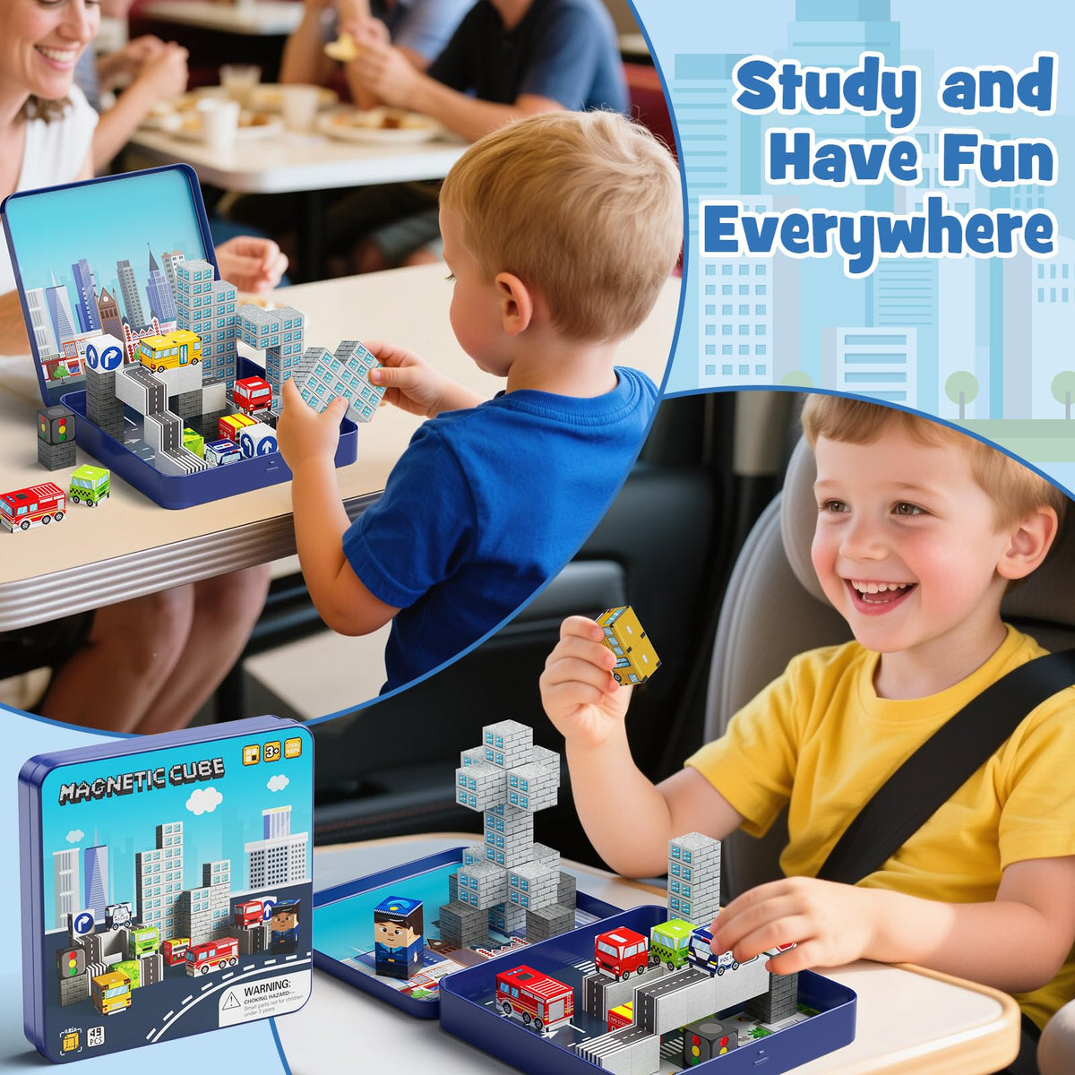 Gamcrown traffic signs and vehicles playset showcases realistic road elements for beginner builders.
