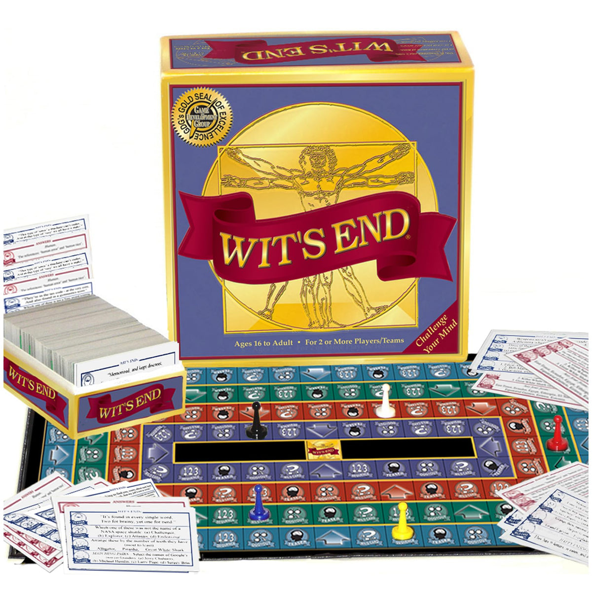 Wit's End odd-one-out card tests pattern recognition in a lively setting.