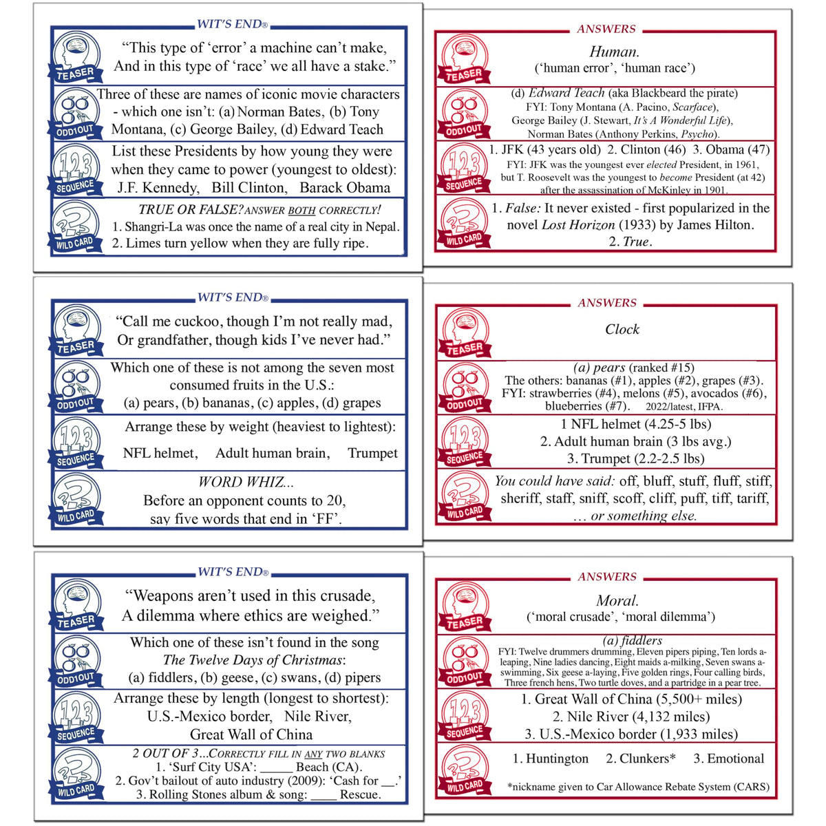 Close-up question cards showcase diverse topics across history and culture.