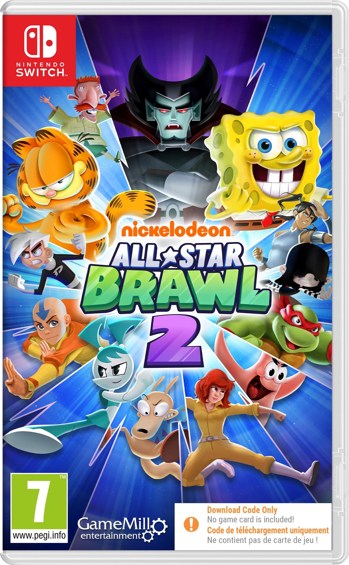 Game Mill Nickelodeon All-Star Brawl 2 Switch cover art showing the packaging and appeal