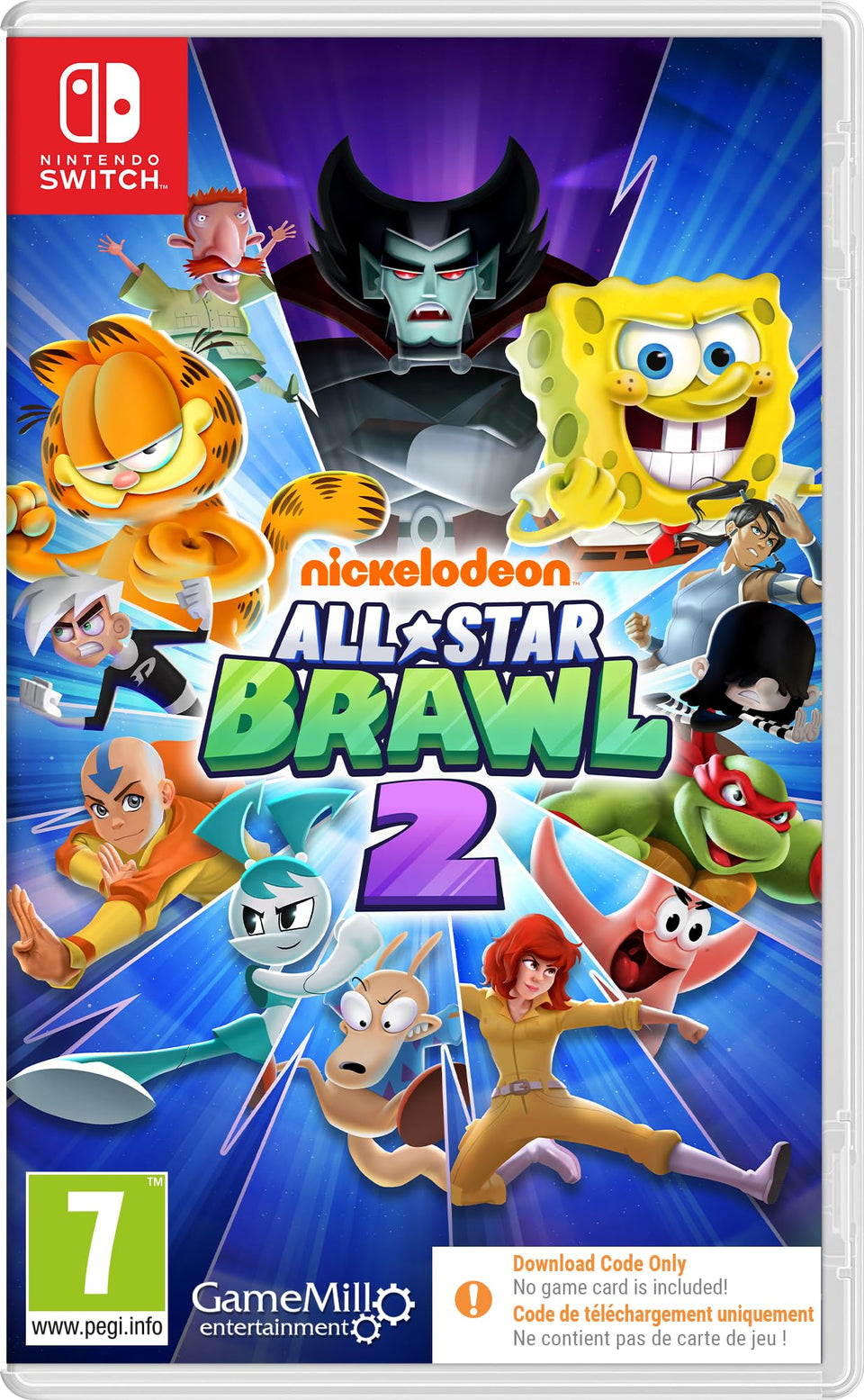 Game Mill Nickelodeon All-Star Brawl 2 Switch cover art showing the packaging and appeal