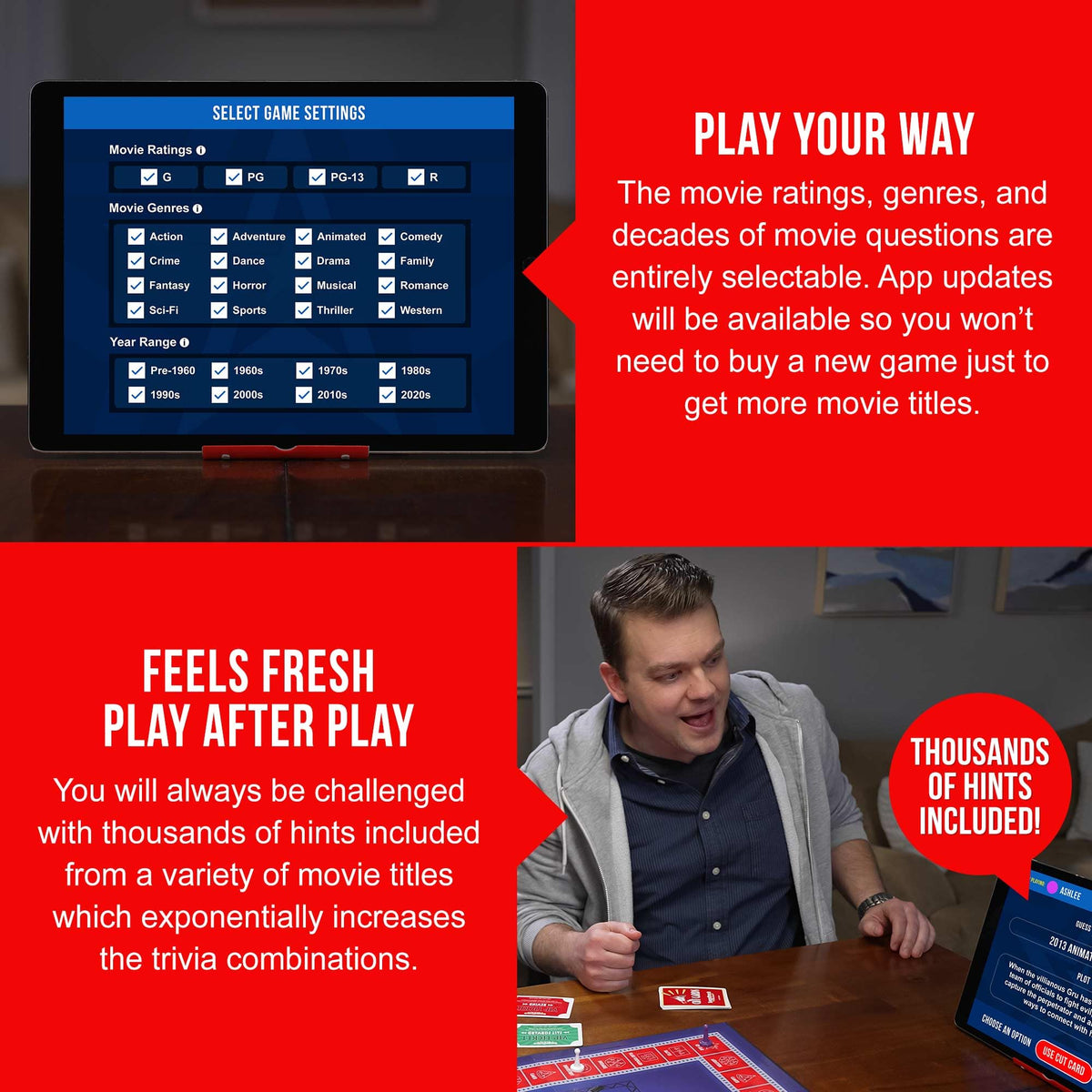 Game Night Media movie night setup visual for adults and kids.