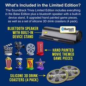 Close-up of GAME NIGHT MEDIA Soundtrack Trivia Bluetooth speaker for immersive play