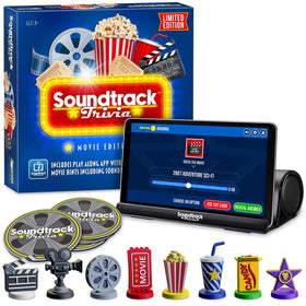 GAME NIGHT MEDIA Soundtrack Trivia box and components ready for family game night