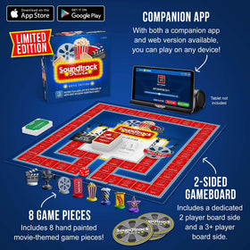GAME NIGHT MEDIA Soundtrack Trivia game board and cards in active play