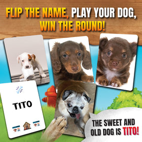 Game That Song Name That Puppy card stack, easy-to-learn party game for kids