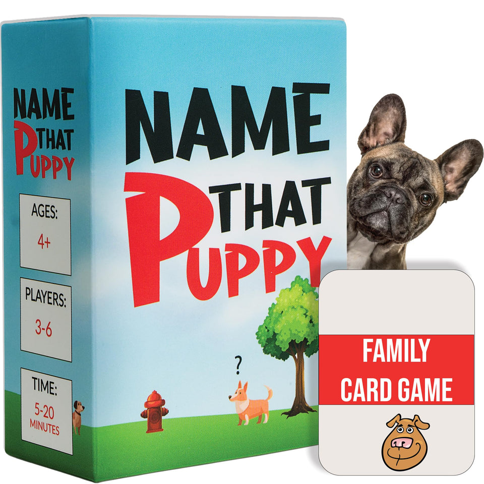 Game That Song Name That Puppy pack shot, dog-themed card game for family night