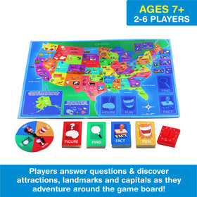Game Zone Great States fact cards reveal capitals, birds, and landmarks for learning.