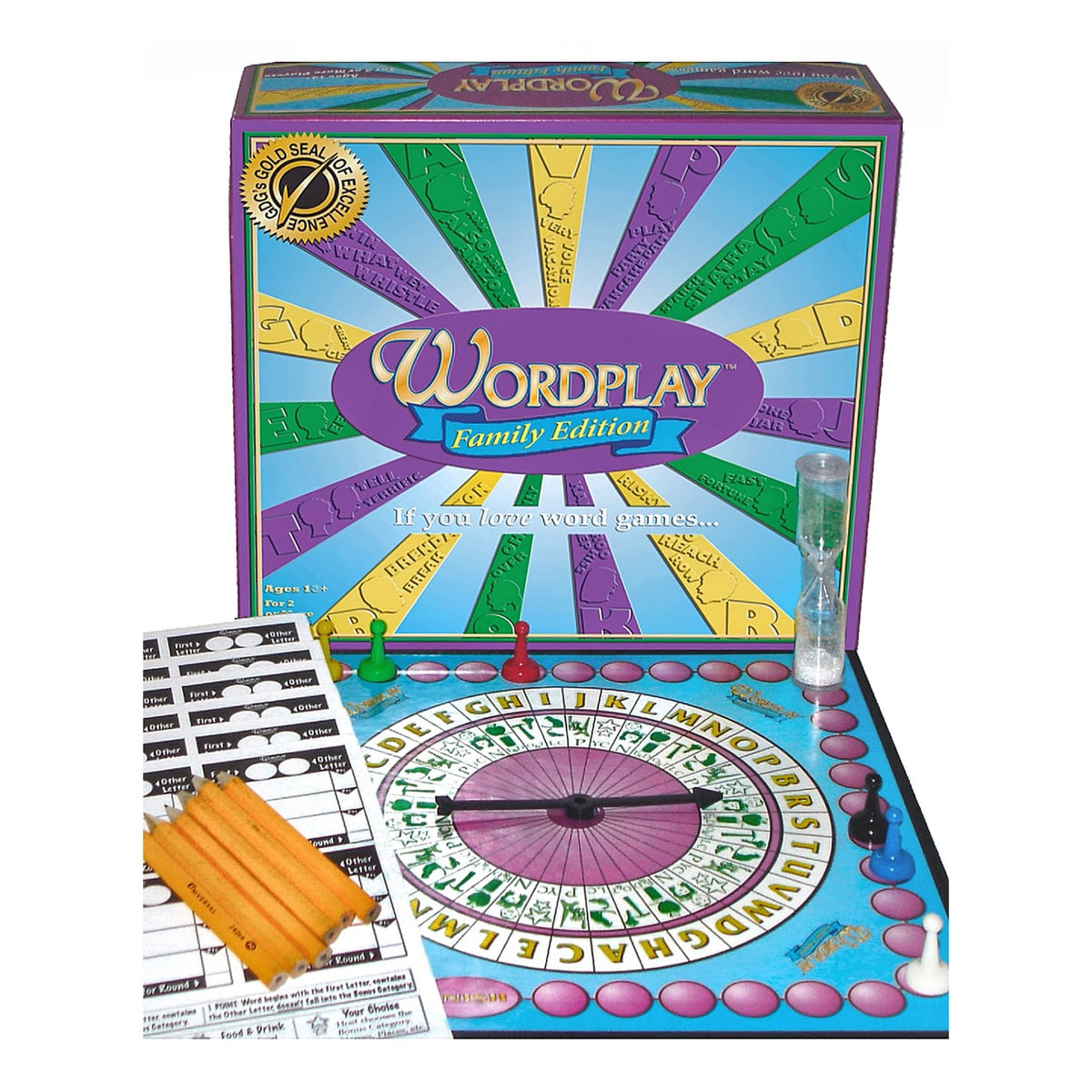 Game Development Group Wordplay board and spinner in use during play.