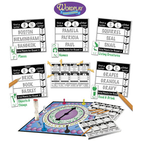 Game Development Group Wordplay box opened to reveal gameplay components.
