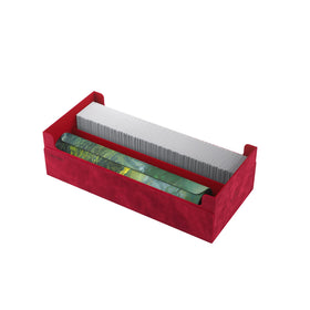 GameGenic Dungeon Convertible red interior supports deck boxes, mats, and single sleeved cards.