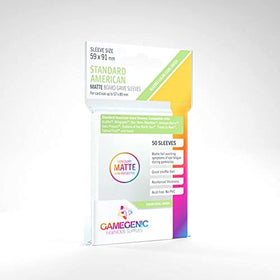 Gamegenic matte sleeves 50ct front view; clear visibility and smooth shuffles.