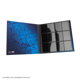 Gamegenic Spider-Man album closed with elastic strap, secure on-the-go storage.