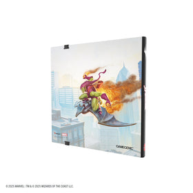 Gamegenic Spider-Man album side-loading pages shown, prevents slips during transport.