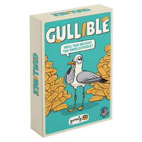 Gamely Gullible box cover showcasing vibrant art for a lively family game night.