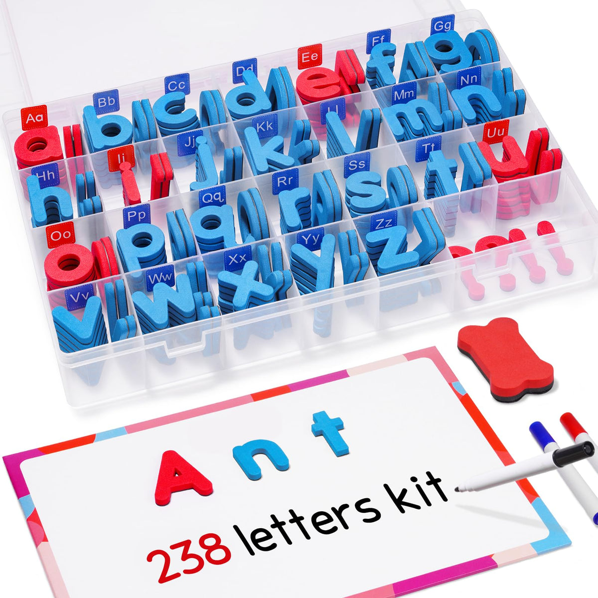 GAMENOTE foam alphabet letters stored in a box for organized learning at home.