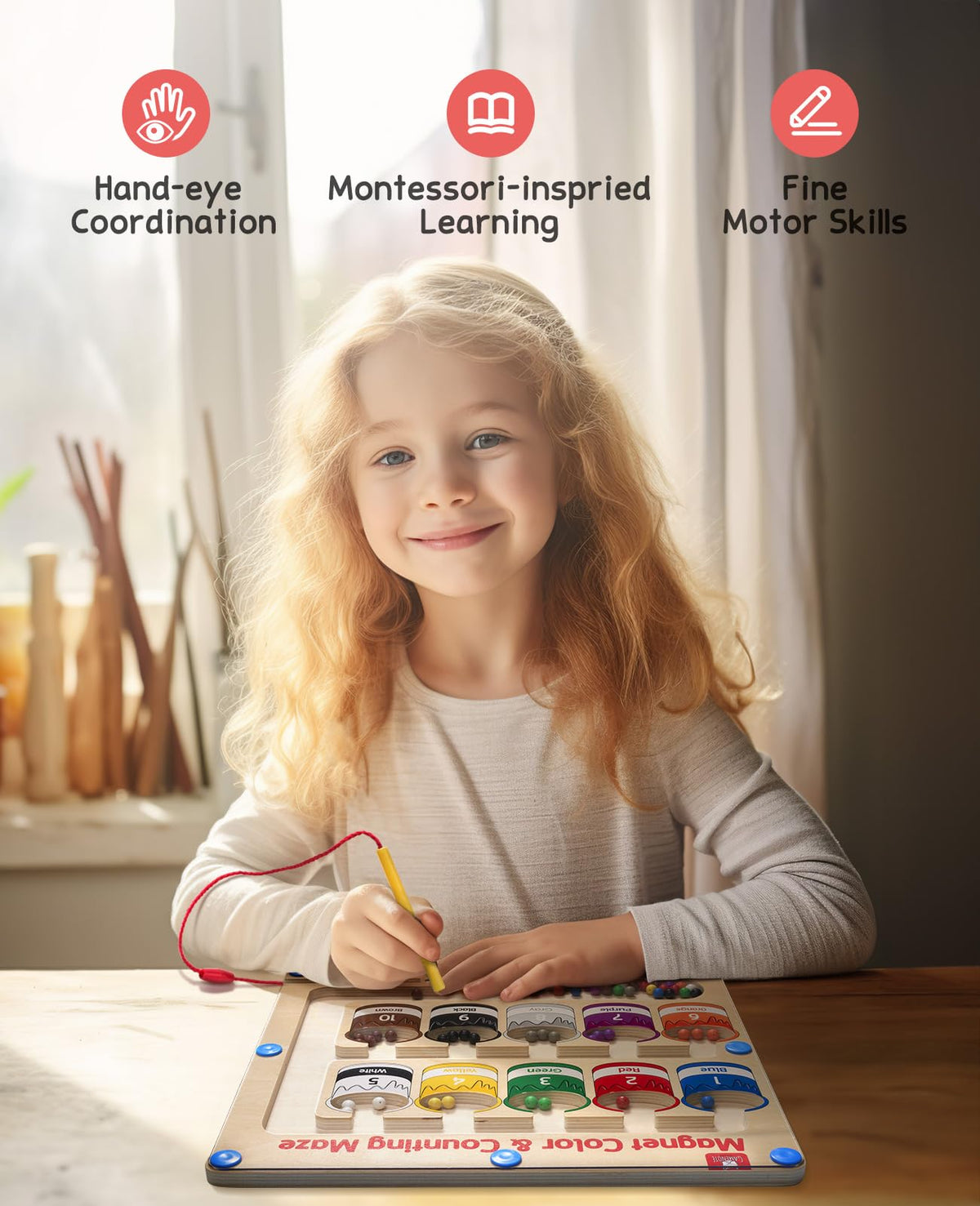 GAMENOTE wooden maze promotes focused play with a durable, water-based paint finish.