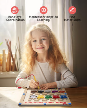 GAMENOTE wooden maze promotes focused play with a durable, water-based paint finish.