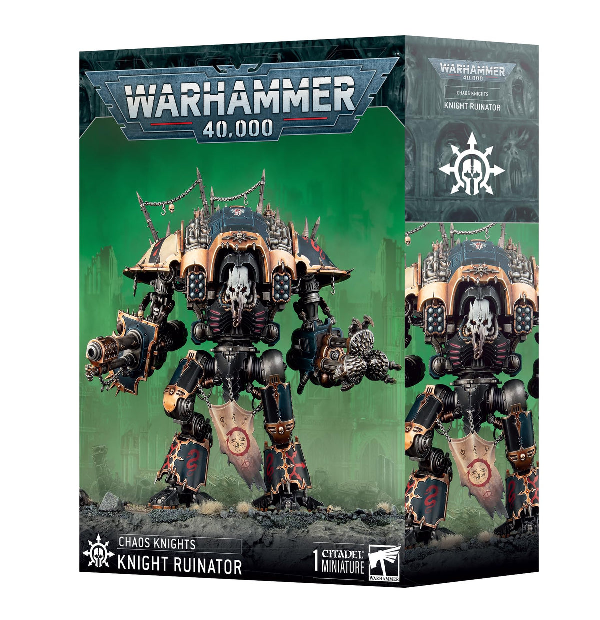 Games Workshop Chaos Knight Ruinator assembly pose showing detailed plastic parts for Warhammer 40k