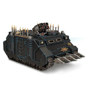 Games Workshop Chaos Rhino front view highlighting armored hull and presence