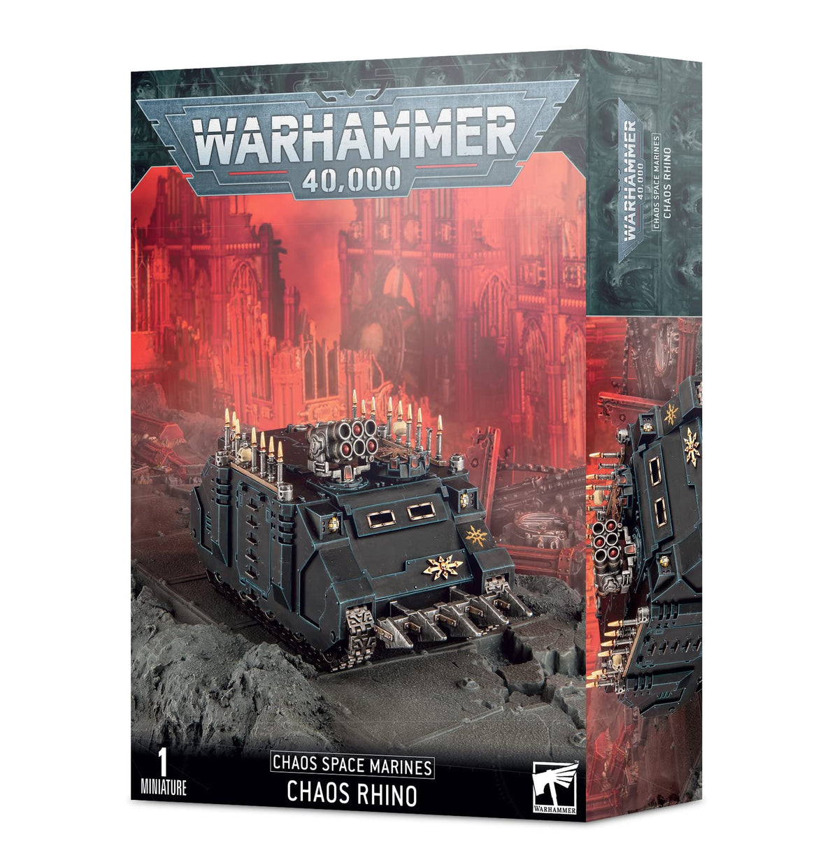 Games Workshop Chaos Rhino side view showing rugged transport for infantry deployment