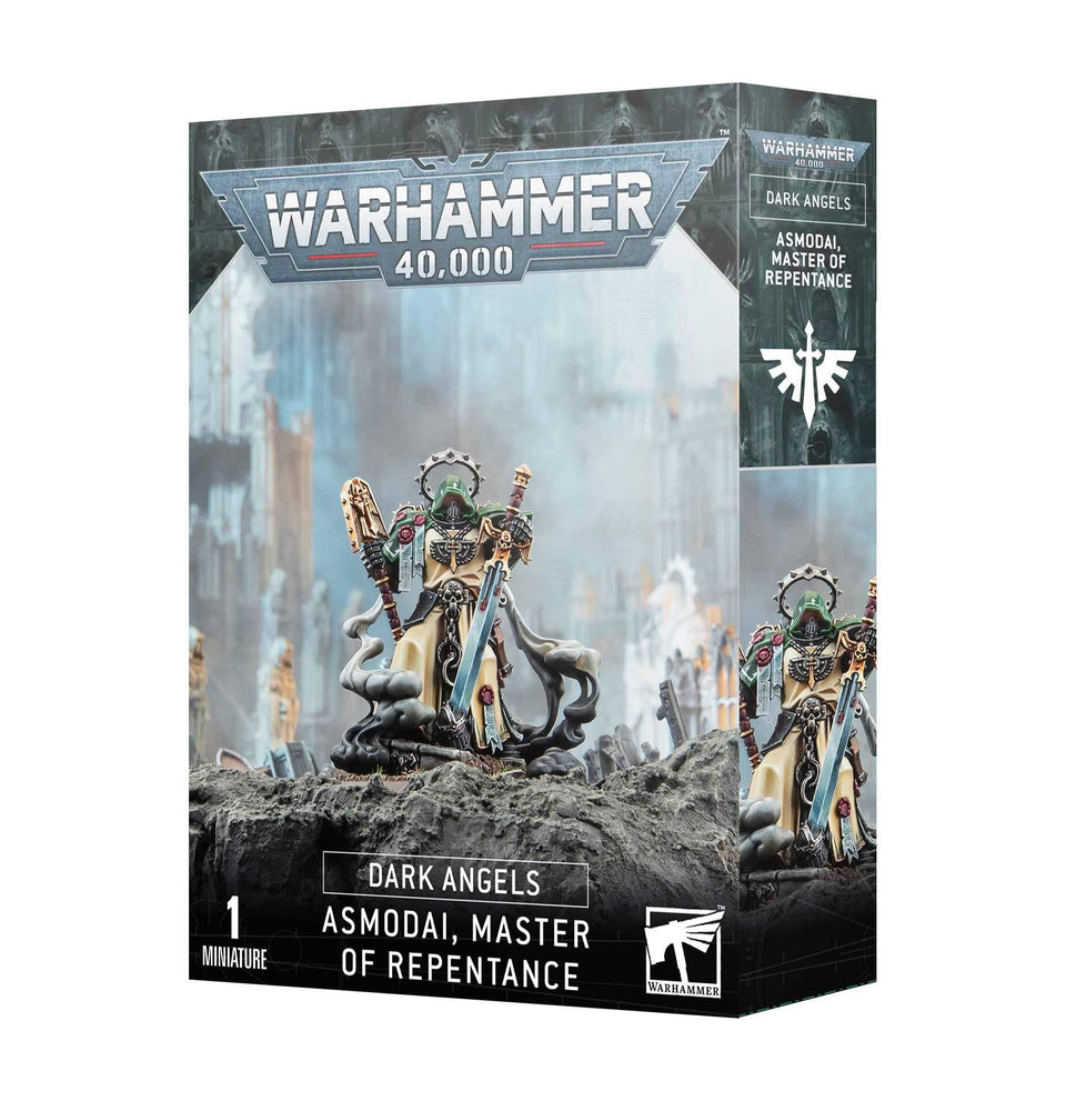 Games Workshop Dark Angels Asmodai Master of Repentance full figure for display.